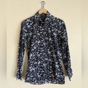 Jared Lang Blue, Black, and White Floral Button Down Shirt S